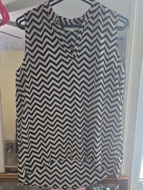 Olive & Oak Navy And Tan Chevron Sleeveless V-Neck Tank